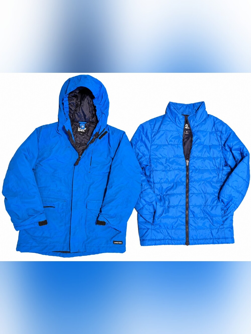 Lands’ End Kids 2 Jacket Bundle Size M 10/12 Blue Winter Parka & Puffer Coat